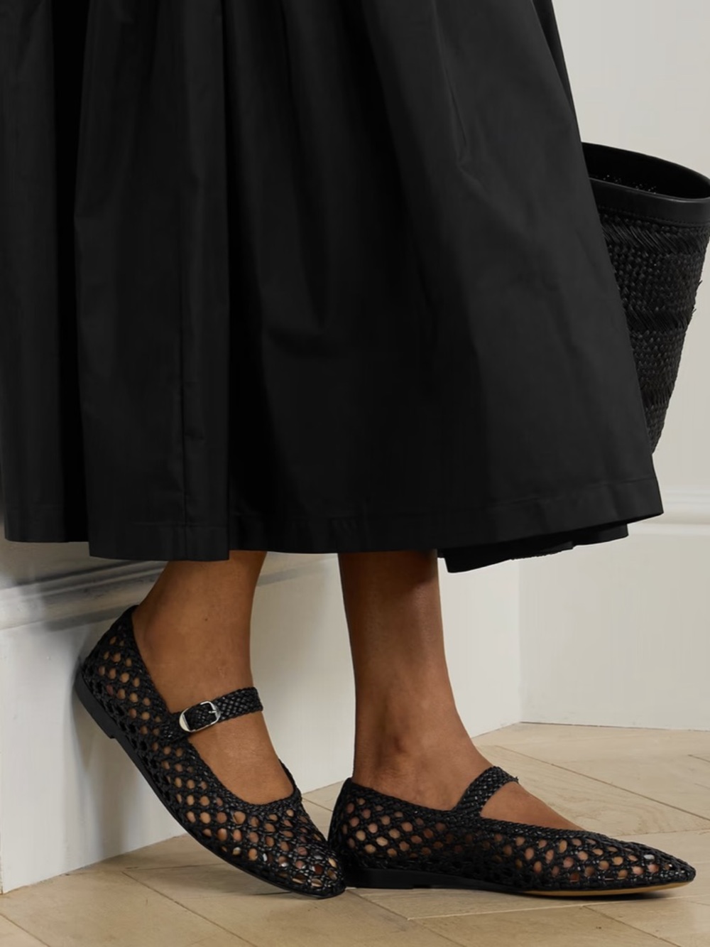 LE MONDE BERYL MARY-JANE WOVEN BALLET FLATS, SIZE IT 37 (US 7), BLACK